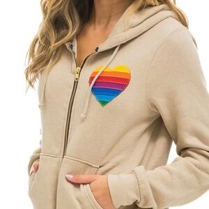 Rainbow Heart Stitch Hoodie and Sweatpants - Sand Set